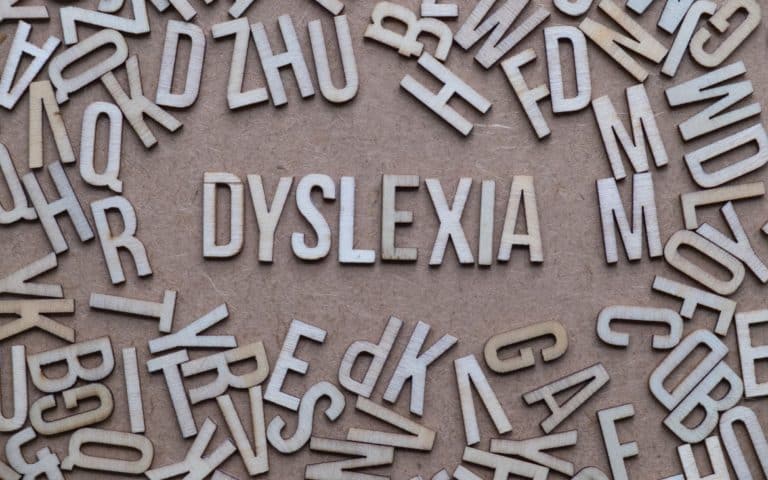 ‘Dyslexia’ spelled out in letters surrounded by other letters.