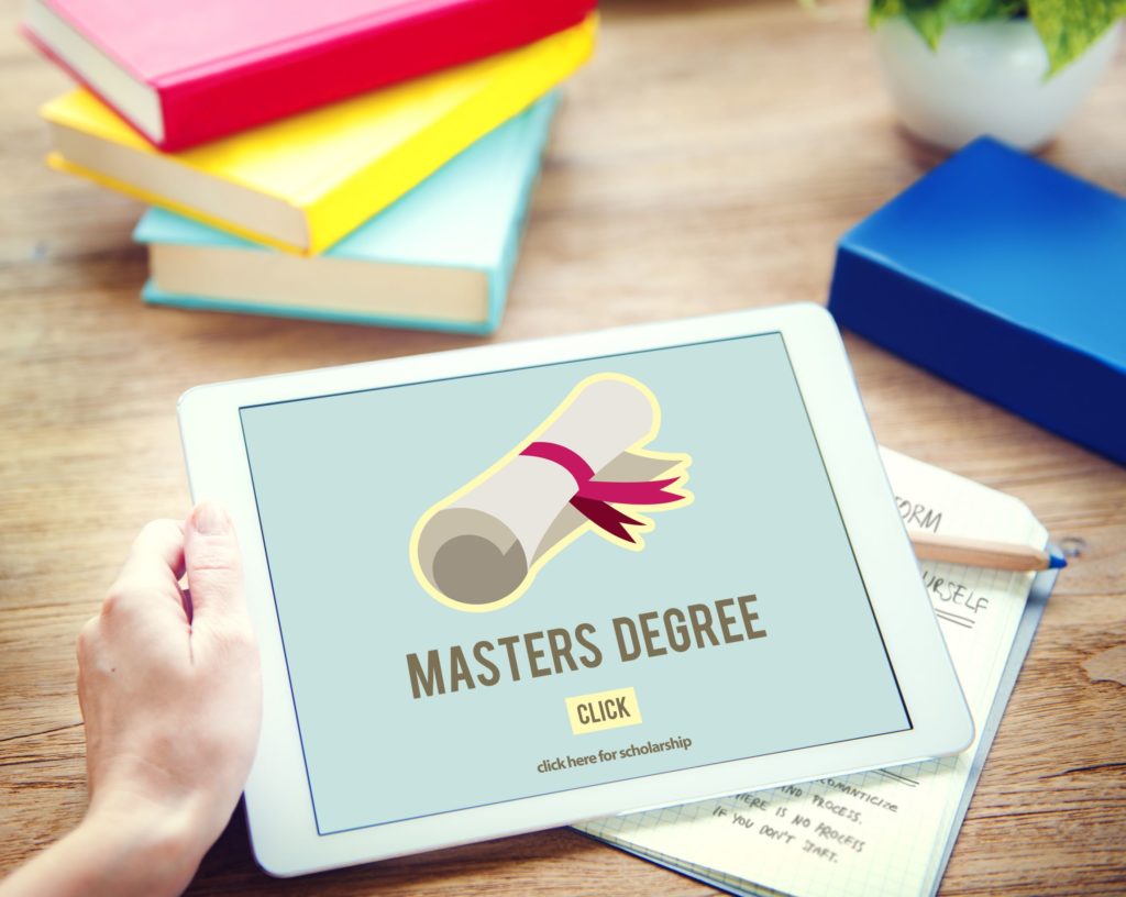 Someone looks at a master’s degree advertisement on an iPad.