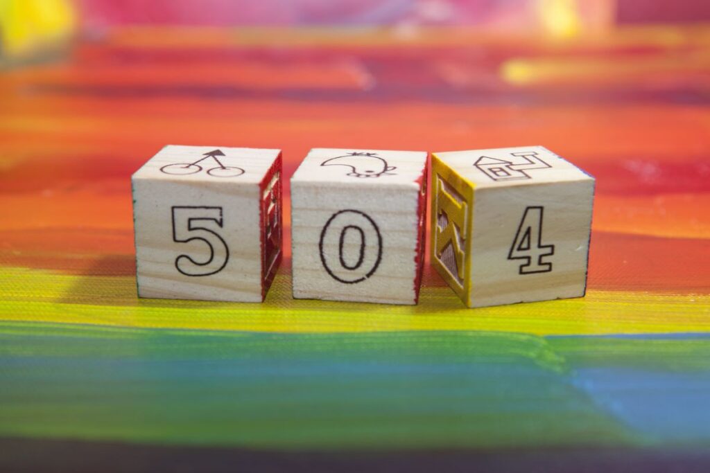 Three alphabet blocks spell out “504.”